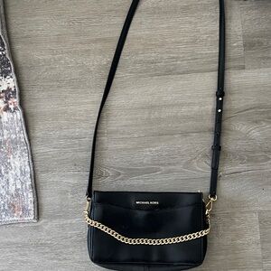 Michael Kors Black Crossbody Bag with Gold Chain Accent